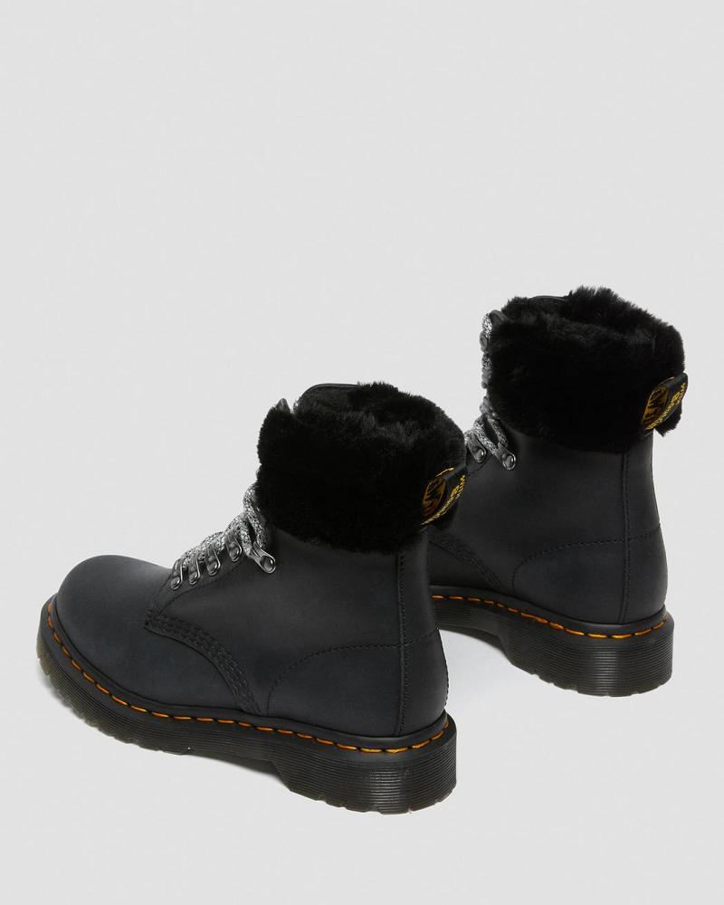 Black Women's Dr Martens 1460 Serena Collar Faux Fur Lined Lace Up Boots | CA 199CTV